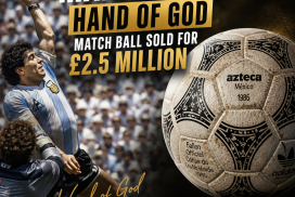 Diego Maradona's 1986 World Cup match ball with handprint, sold for £2.5 million.