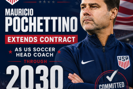 Mauricio Pochettino signing a contract extension as US Soccer head coach in an office setting.