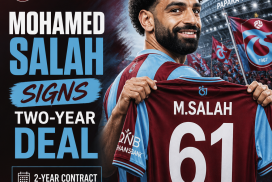 Mohamed Salah signs a two-year deal with Trabzonspor, wearing the club's number 61 jersey.