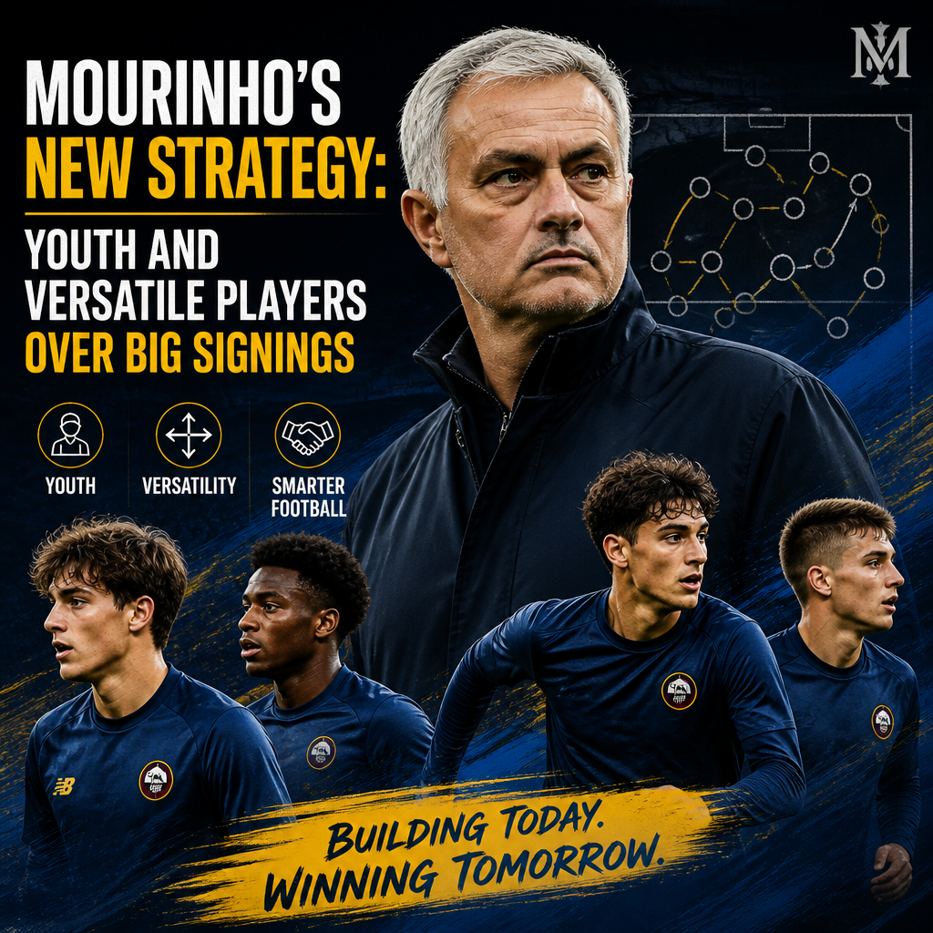 José Mourinho discussing his new football strategy emphasizing youth, versatility, and smarter play.