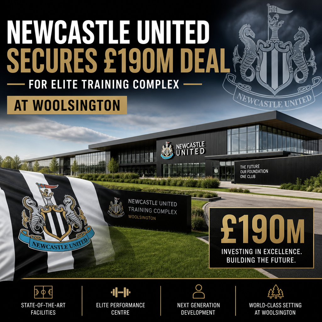 Aerial view of Newcastle United's new £190m elite training complex with modern facilities at Woolsington.