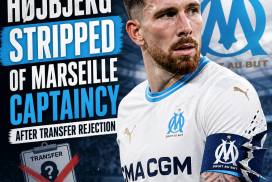 Pierre-Emile Højbjerg in Marseille jersey looking serious after being stripped of captaincy.