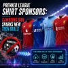 Premier League shirts showing sponsors shifting from gambling to tech companies like AI, cybersecurity, and cloud solutions.