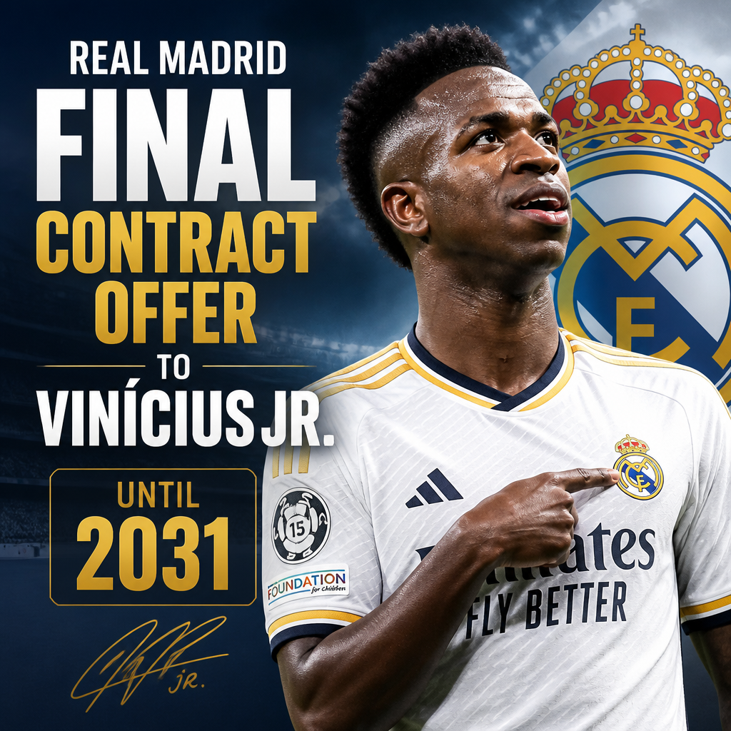 Real Madrid president extends a contract offer to Vinícius Jr. in a meeting at the club's office.
