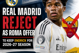 Real Madrid and Roma officials discuss transfer deal with Endrick in the background during a football negotiation.