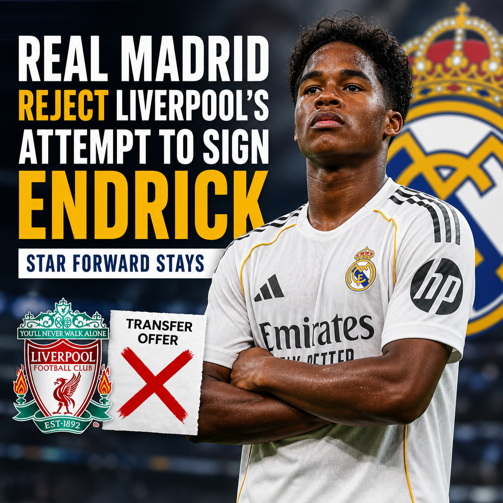 Real Madrid official rejects Liverpool’s transfer bid for star forward Endrick.