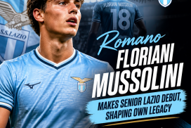 Romano Floriani Mussolini in Lazio football kit, making his senior debut on the field.