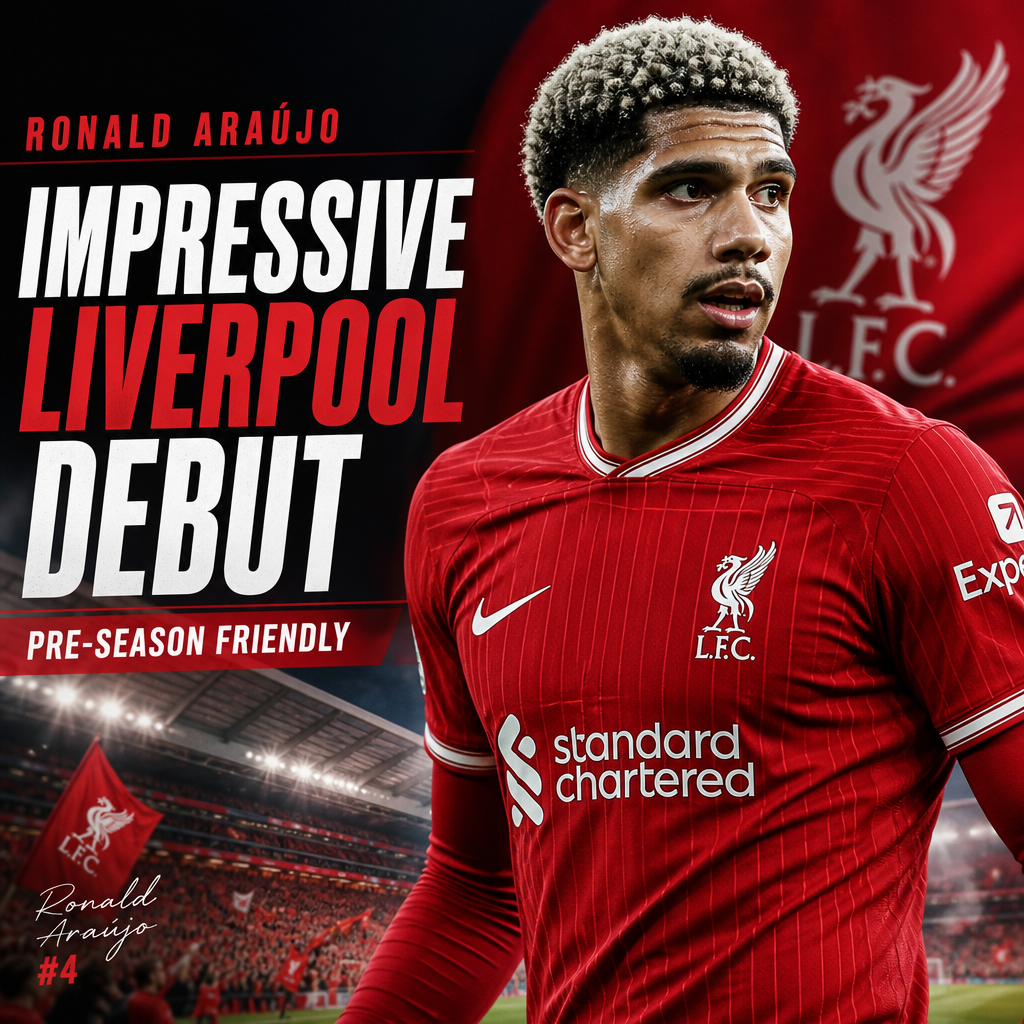 Ronald Araújo celebrating his impressive Liverpool debut during a pre-season friendly match.