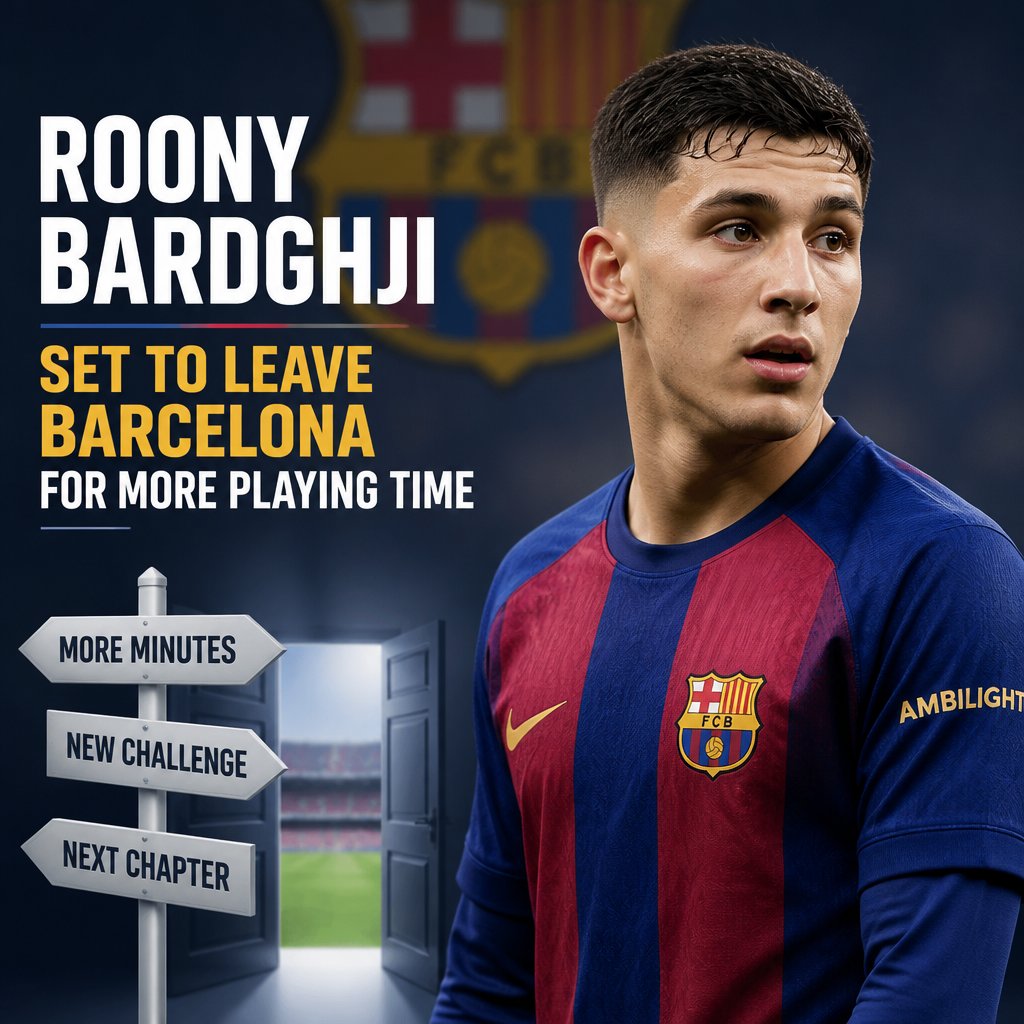Young footballer Roony Bardghji wearing a Barcelona jersey, looking determined and focused on the field.