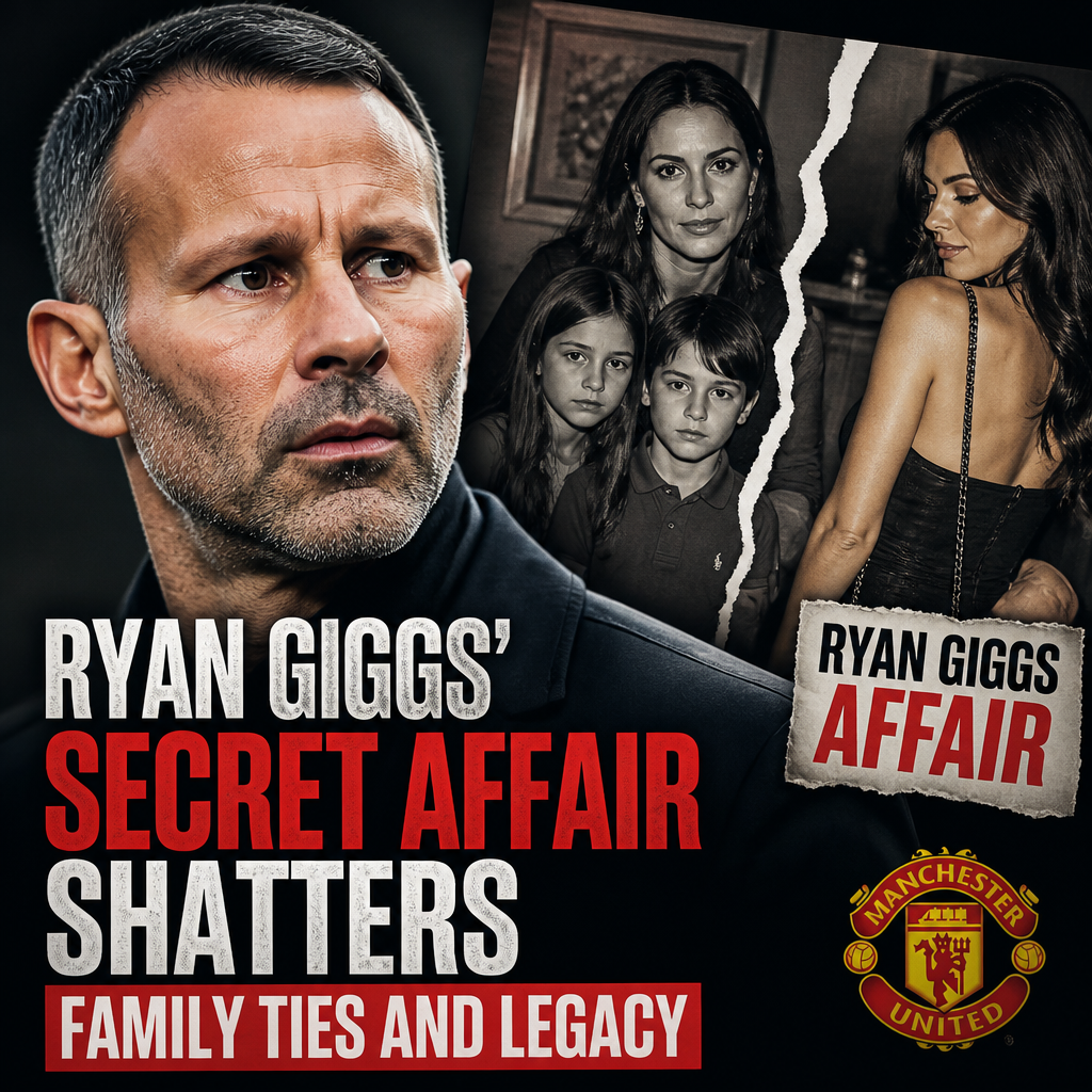 Ryan Giggs in a suit, looking serious, with a blurred background highlighting his Manchester United legacy.