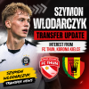 Portrait of footballer Szymon Wlodarczyk in sportswear with transfer update text and club logos.