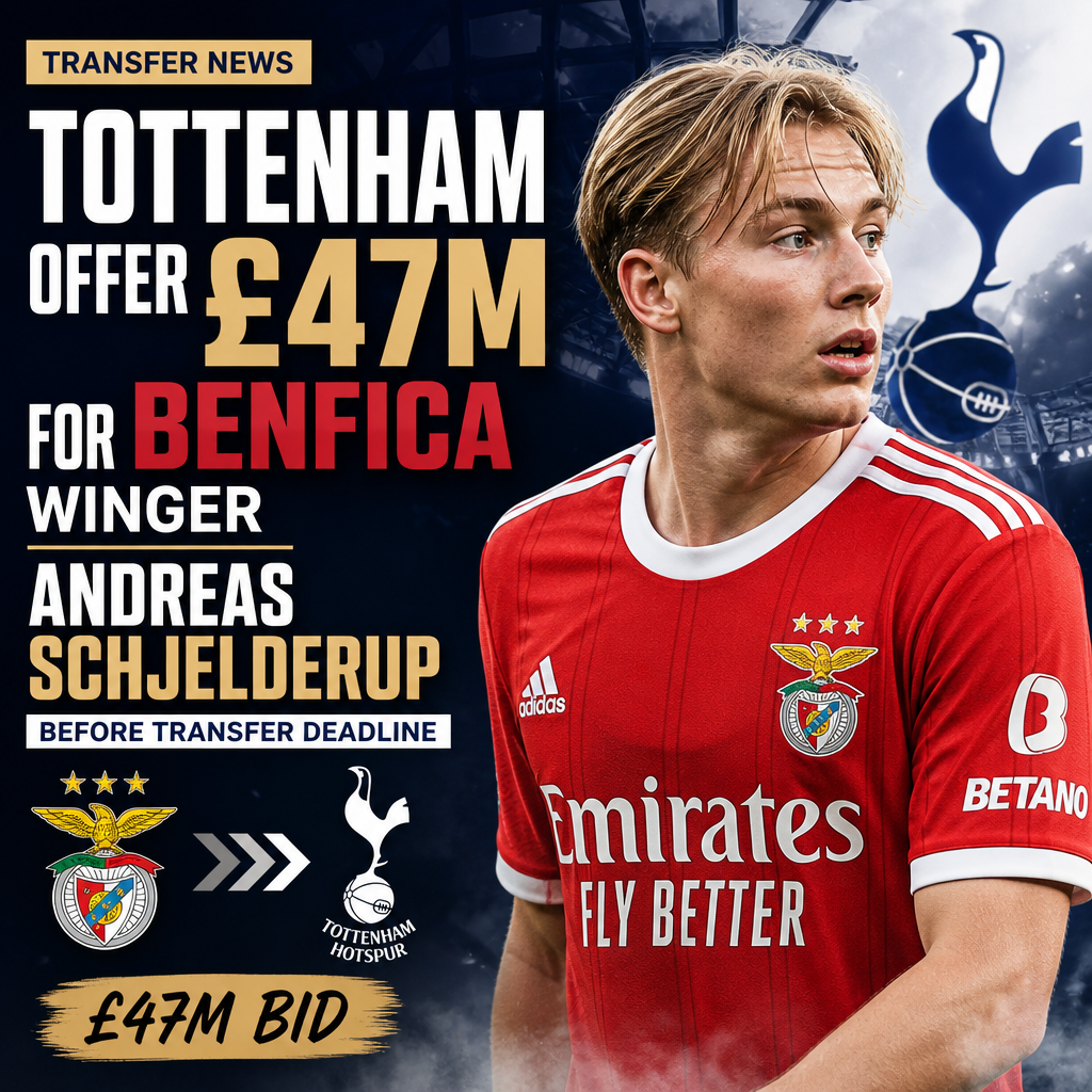 Tottenham's official offer letter of £47 million for Benfica winger Andreas Schjelderup before the transfer deadline.