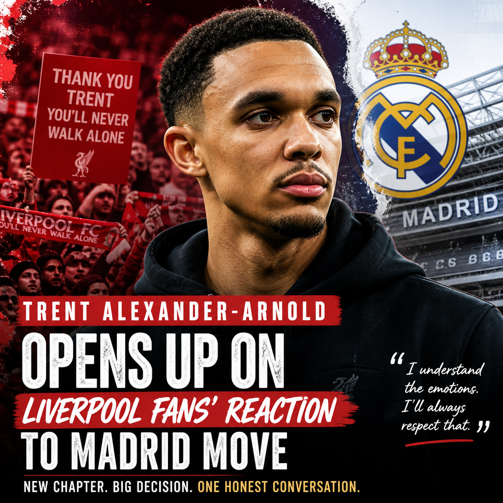 Trent Alexander-Arnold speaking in an interview about his Liverpool career and fan reactions.