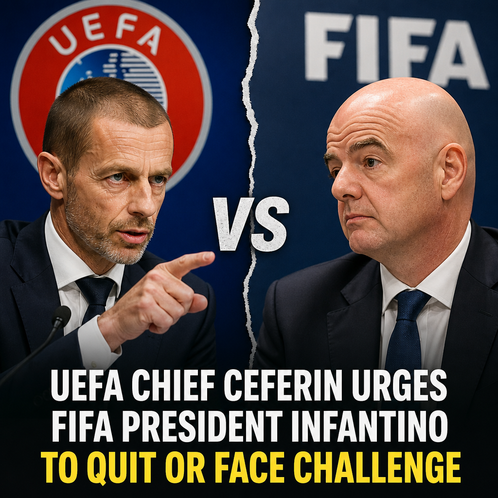 UEFA Chief Aleksander Ceferin speaking at a press conference, urging FIFA President Gianni Infantino to quit.