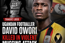 Portrait of Ugandan footballer David Owori smiling, wearing a sports jacket.