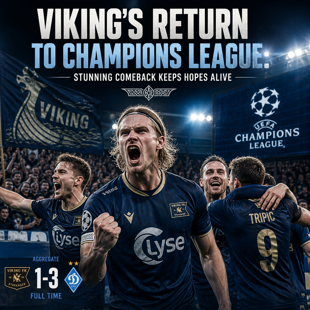 Viking FK players celebrating their dramatic comeback victory to re-enter the UEFA Champions League.
