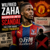 Wilfried Zaha in a Manchester United jersey with a shocked expression, highlighting his failed transfer scandal.