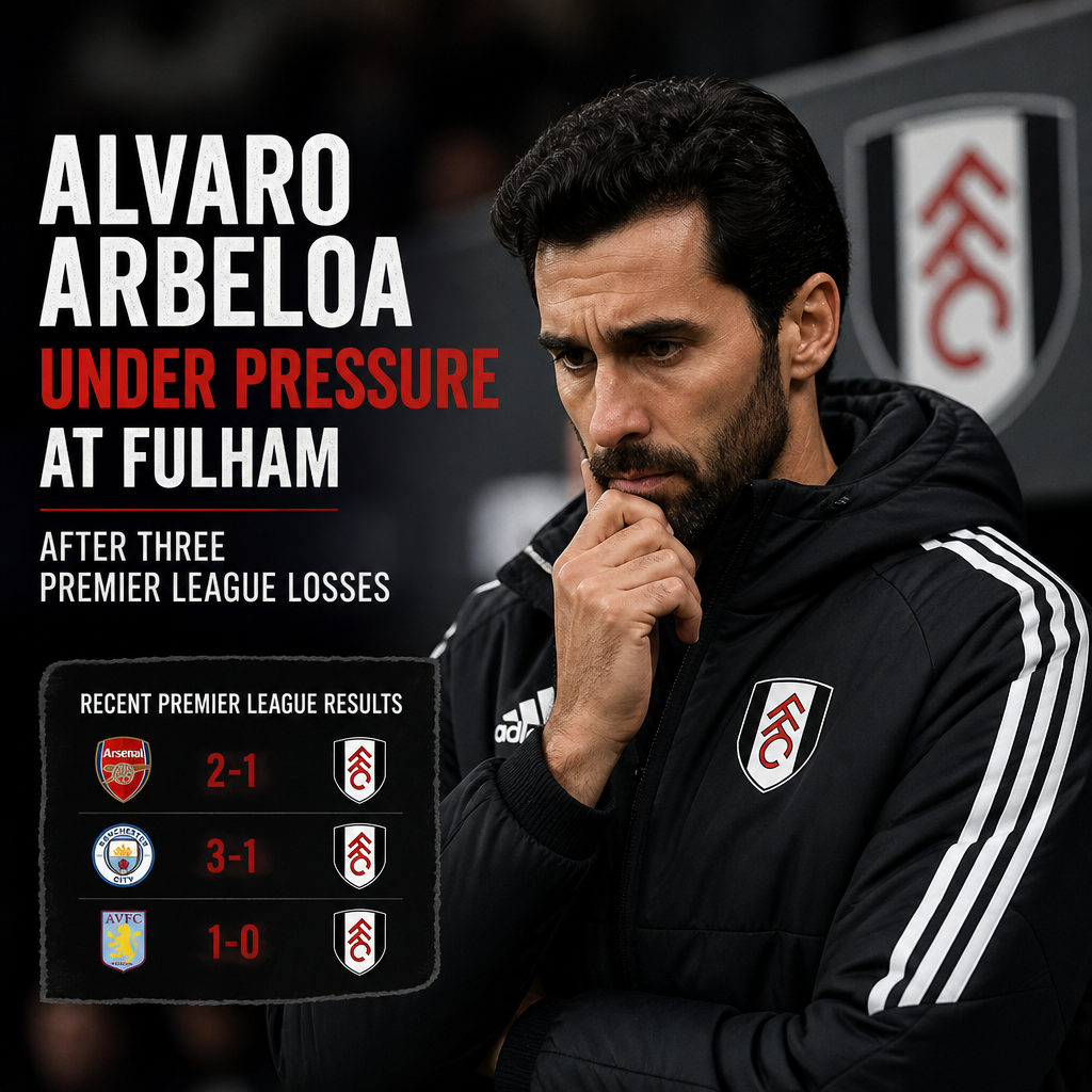 Alvaro Arbeloa in white Fulham kit under pressure during a Premier League match.