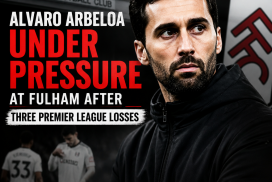 Alvaro Arbeloa in a white Fulham kit, under pressure from opponents during a Premier League match.