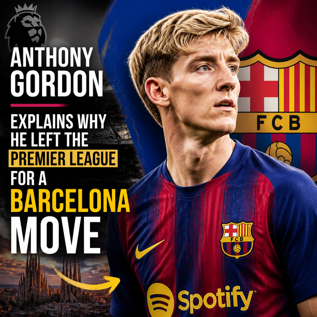 Anthony Gordon speaking in an interview, explaining his transfer from the Premier League to Barcelona.