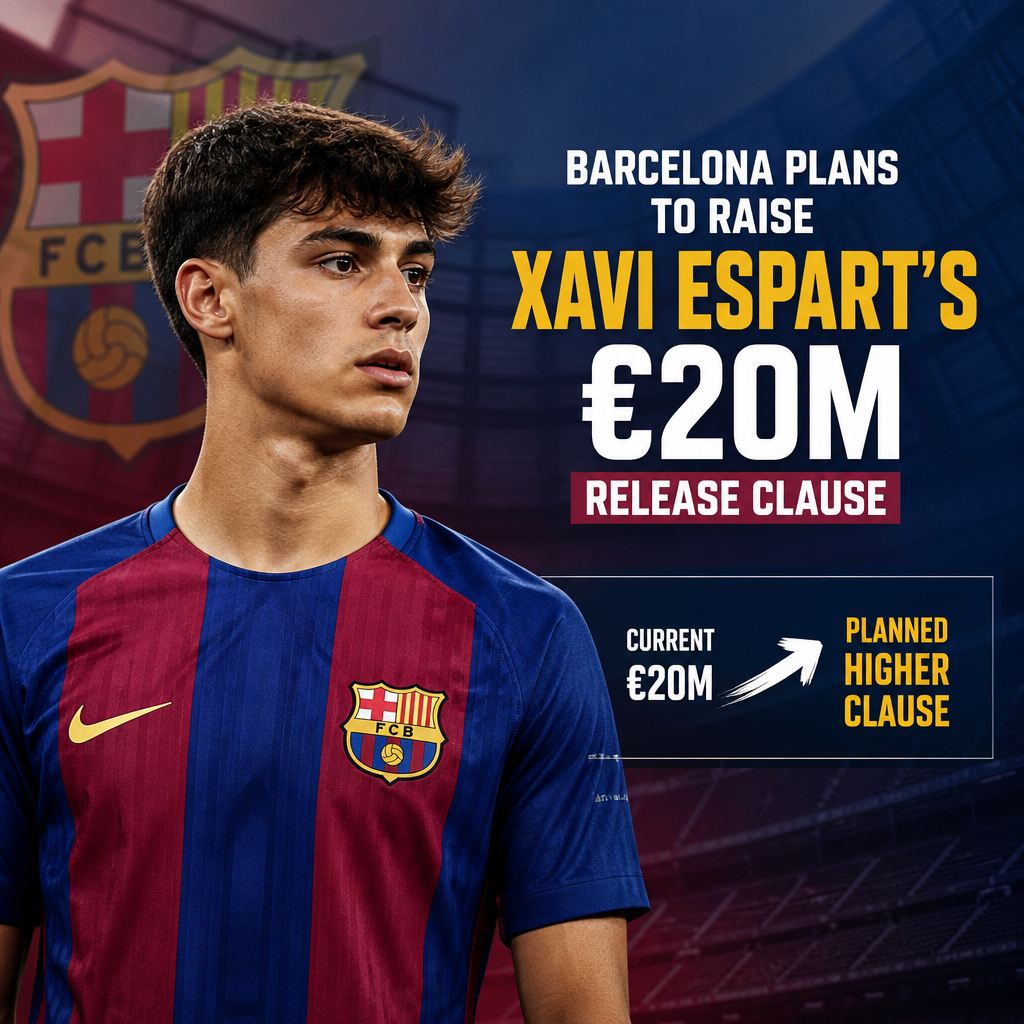 Graph comparing Barcelona's current €20M release clause for Xavi Espart with a planned higher release clause.
