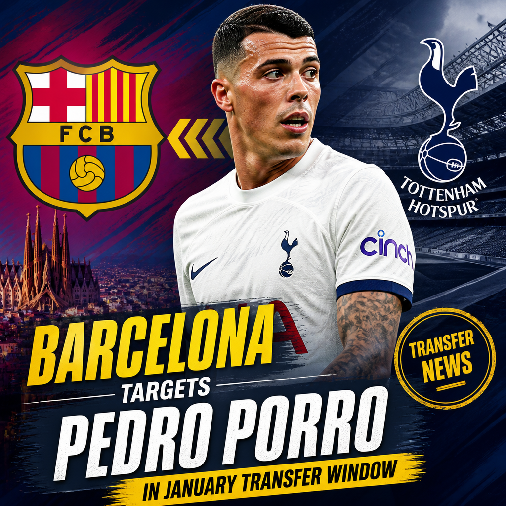 Pedro Porro in action for Tottenham Hotspur, targeted by Barcelona for January transfer window.