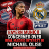 Bayern Munich officials looking concerned during a press conference about Real Madrid's interest in Michael Olise.