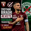 Cristiano Biraghi in Torino FC jersey, confidently on the field, rejecting transfer to Panathinaikos.