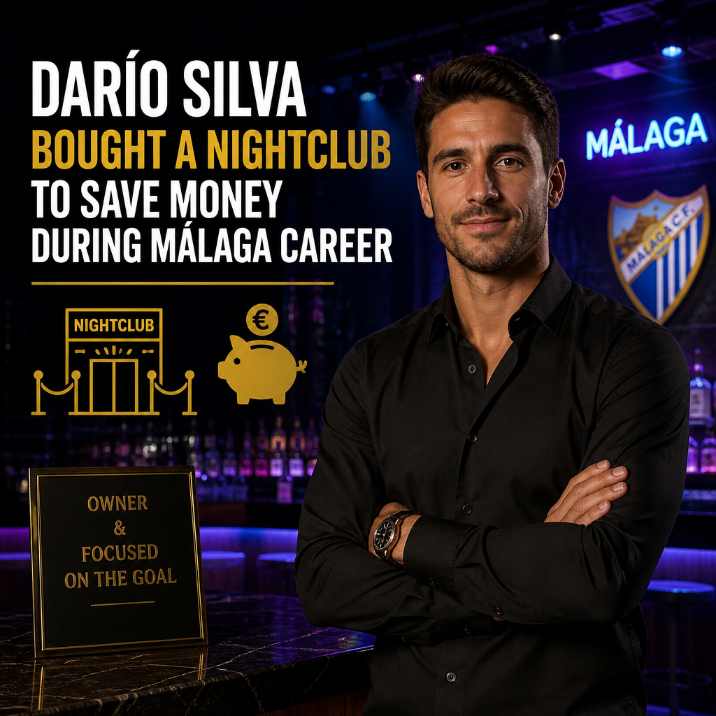 Darío Silva smiling in a suit with a nightclub background, symbolizing his investment during his Málaga football career.