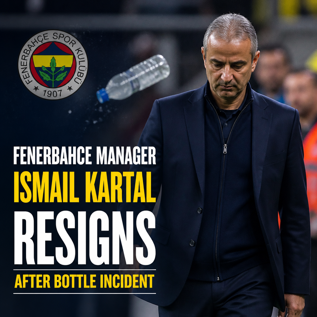 Fenerbahce manager Ismail Kartal speaking into a microphone during a press conference.