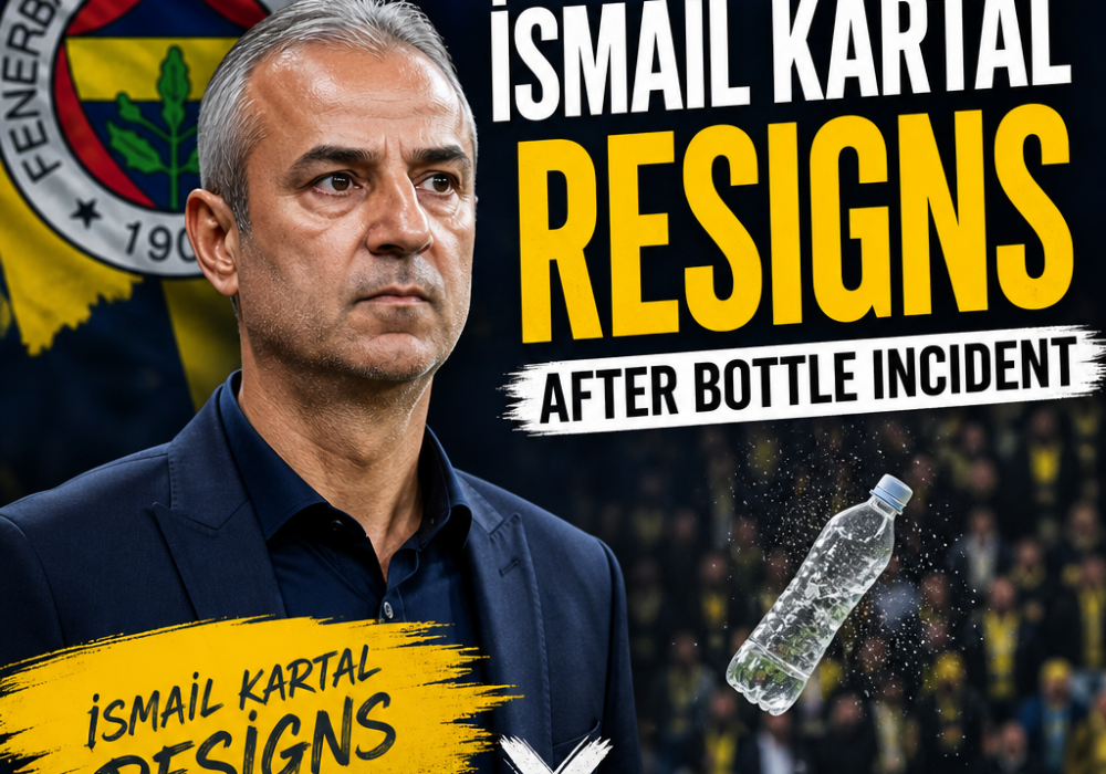 Fenerbahçe coach İsmail Kartal speaks to the media after resigning following a bottle incident.