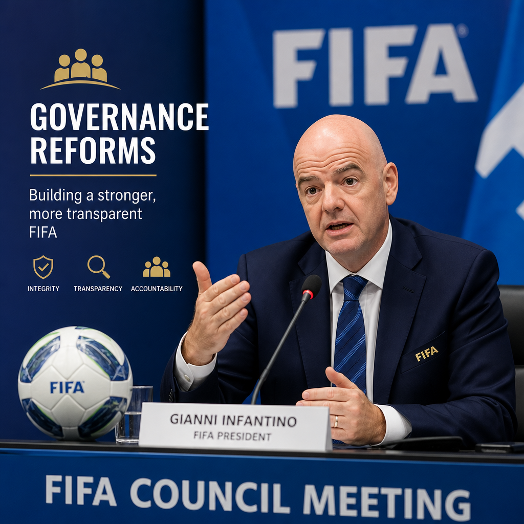 FIFA President Gianni Infantino speaking at a FIFA Council Meeting about governance reforms.