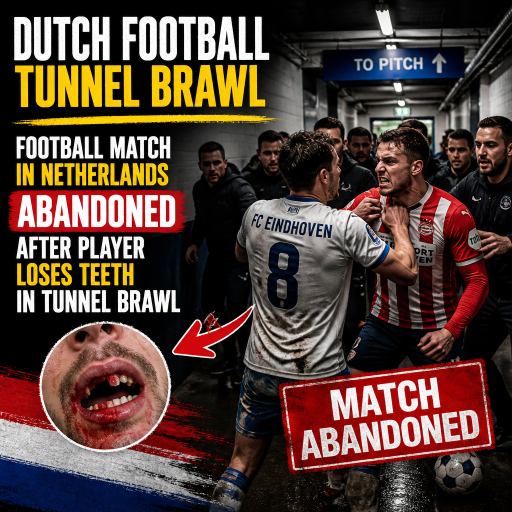 Players and officials involved in a tense scene after a Dutch football match was abandoned following a violent tunnel fight.