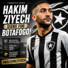 Hakim Ziyech signing a contract with Botafogo officials in a football transfer event.