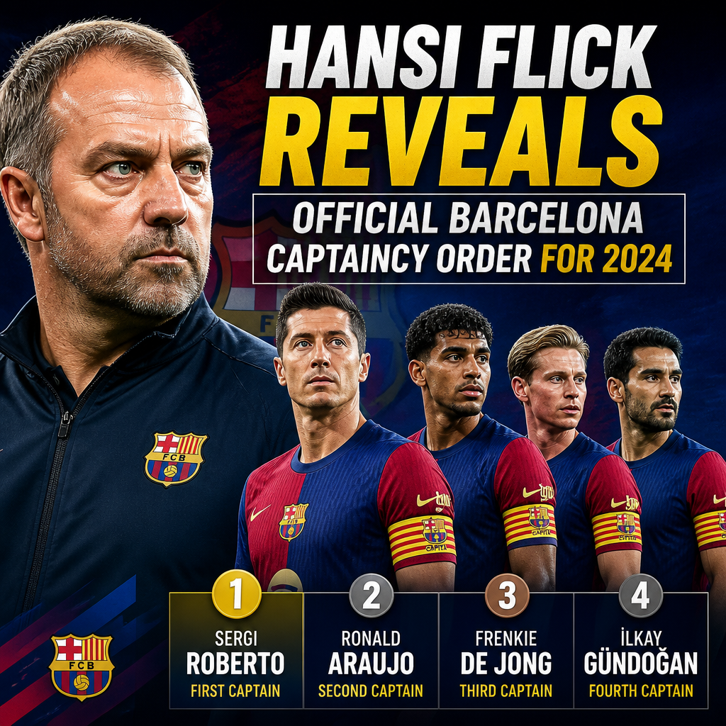Hansi Flick announces Barcelona’s 2024 captaincy order: Sergi Roberto, Ronald Araujo, Frenkie de Jong, İlkay Gündoğan.
