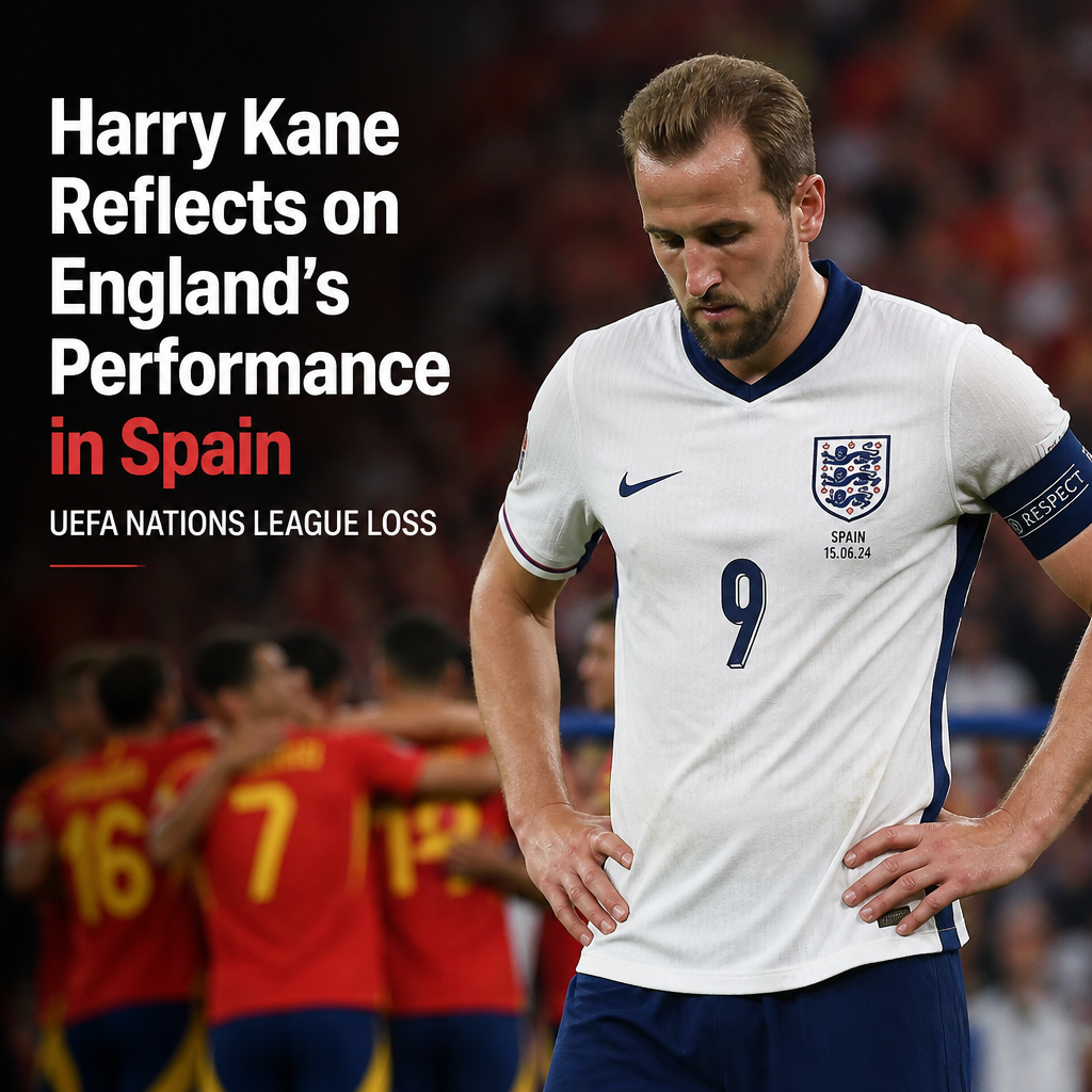 Harry Kane looks thoughtful during a post-match interview after England's UEFA Nations League loss to Spain.