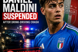 Italy international footballer Daniel Maldini in AC Milan jersey, facing suspension after a drink-driving incident.