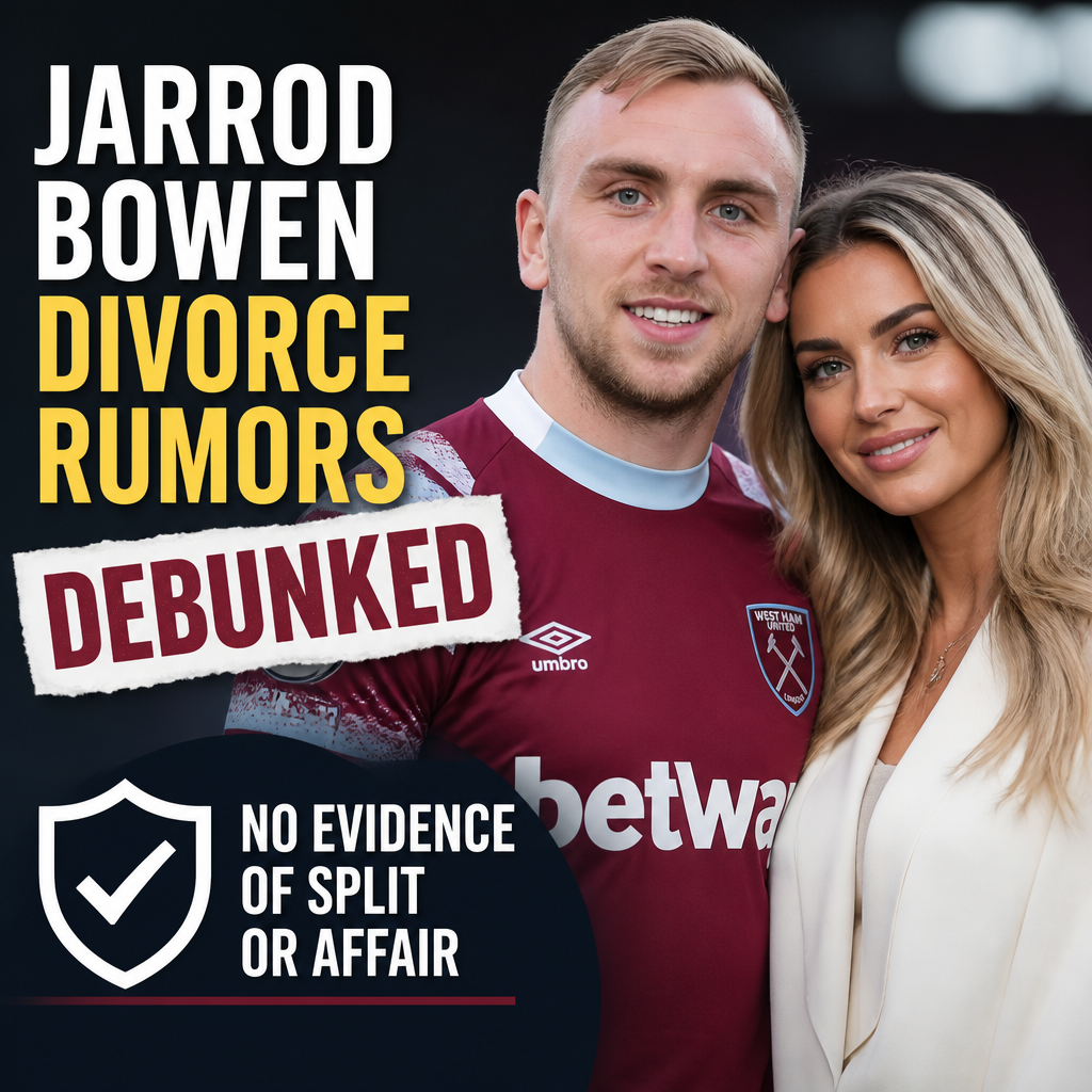 Jarrod Bowen and his partner smiling together, debunking divorce and split rumors.
