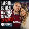 Jarrod Bowen smiling in a blue sports jersey, debunking divorce and split rumors with no evidence found.