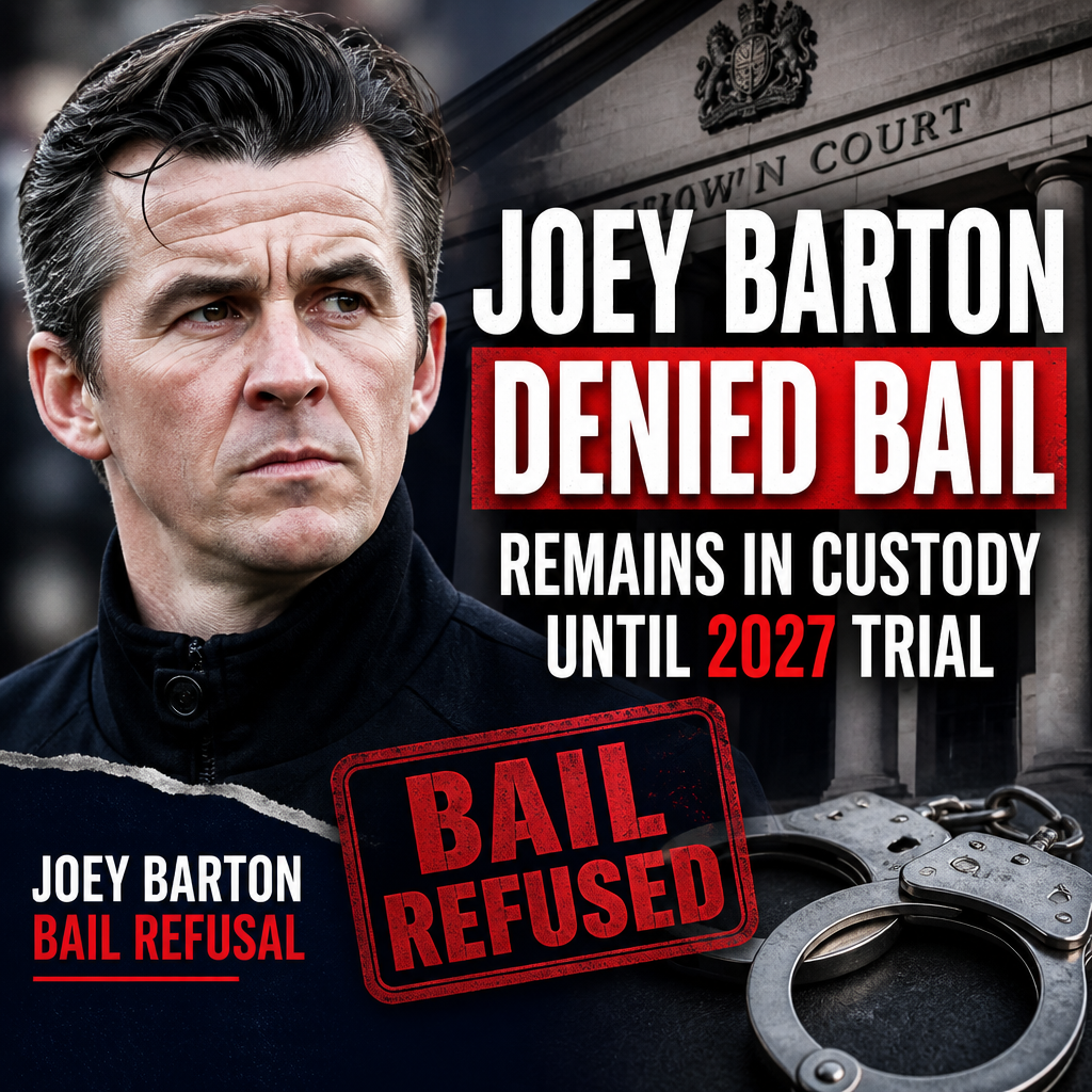 Joey Barton in a police custody setting, looking serious and wearing a dark jacket.