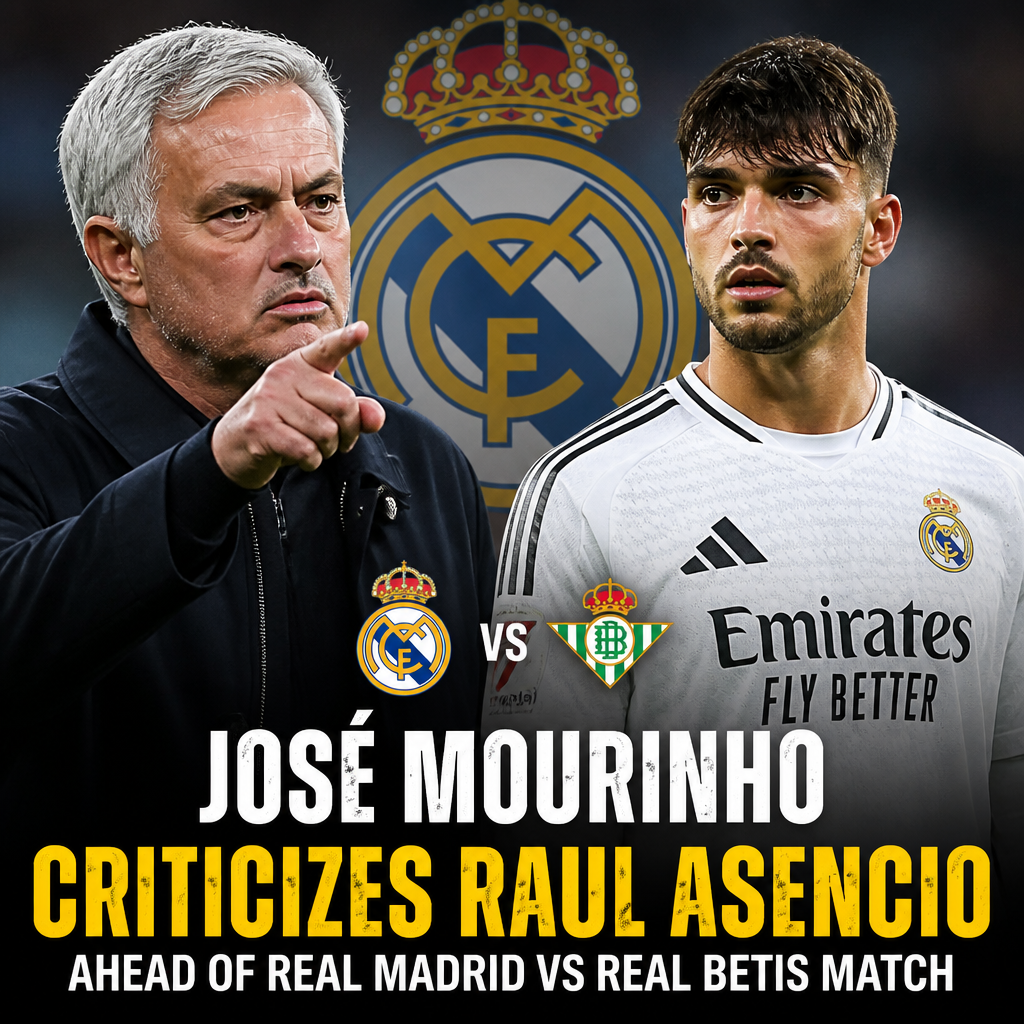 José Mourinho speaking passionately at a press conference, criticizing Raul Asencio before Real Madrid vs Real Betis match.