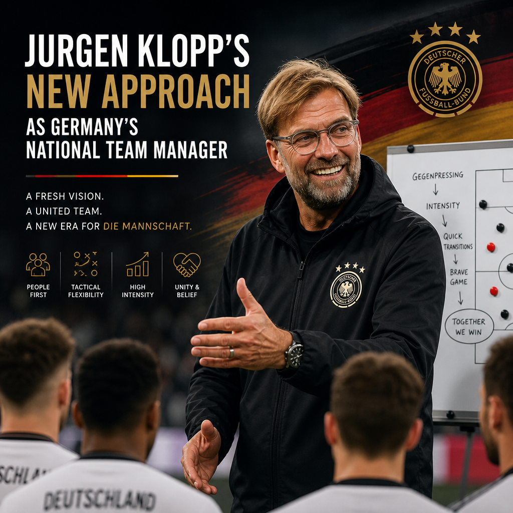 Jurgen Klopp giving instructions on the sideline during a Germany national football team match.