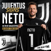 Juventus goalkeeper Neto in action during a match, wearing black and white uniform.