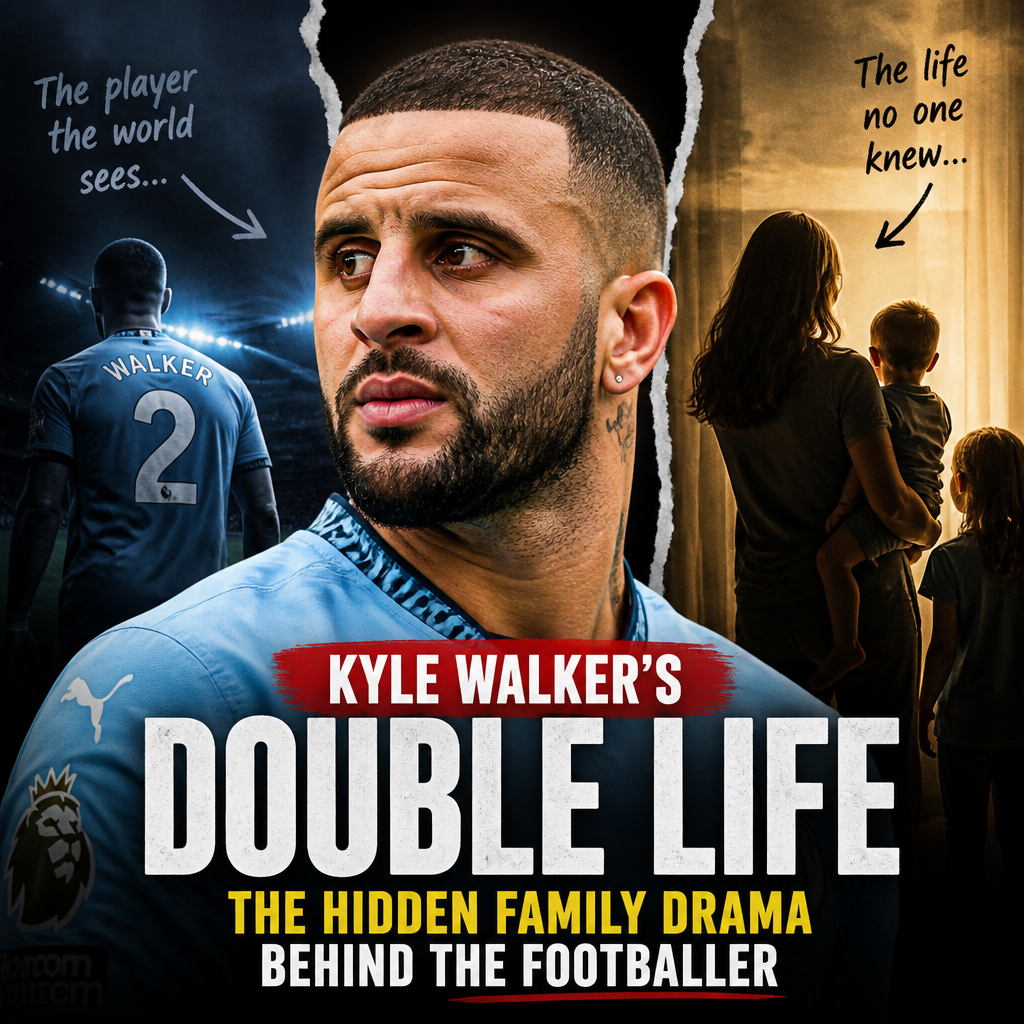 Portrait of footballer Kyle Walker looking serious, symbolizing his hidden family drama.
