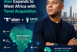 Kylian Mbappé with Alan and Tanel leaders, symbolizing healthcare expansion in West Africa.