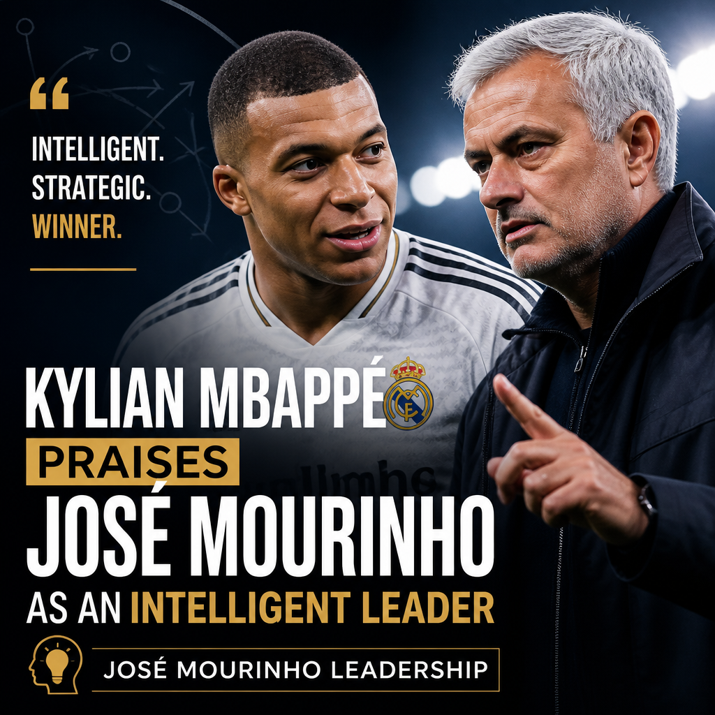 Kylian Mbappé speaking during an interview, praising José Mourinho as an intelligent football leader.