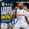 Leeds United players celebrate a 4-1 Premier League win over Newcastle, with Calvert-Lewin leading the celebration.
