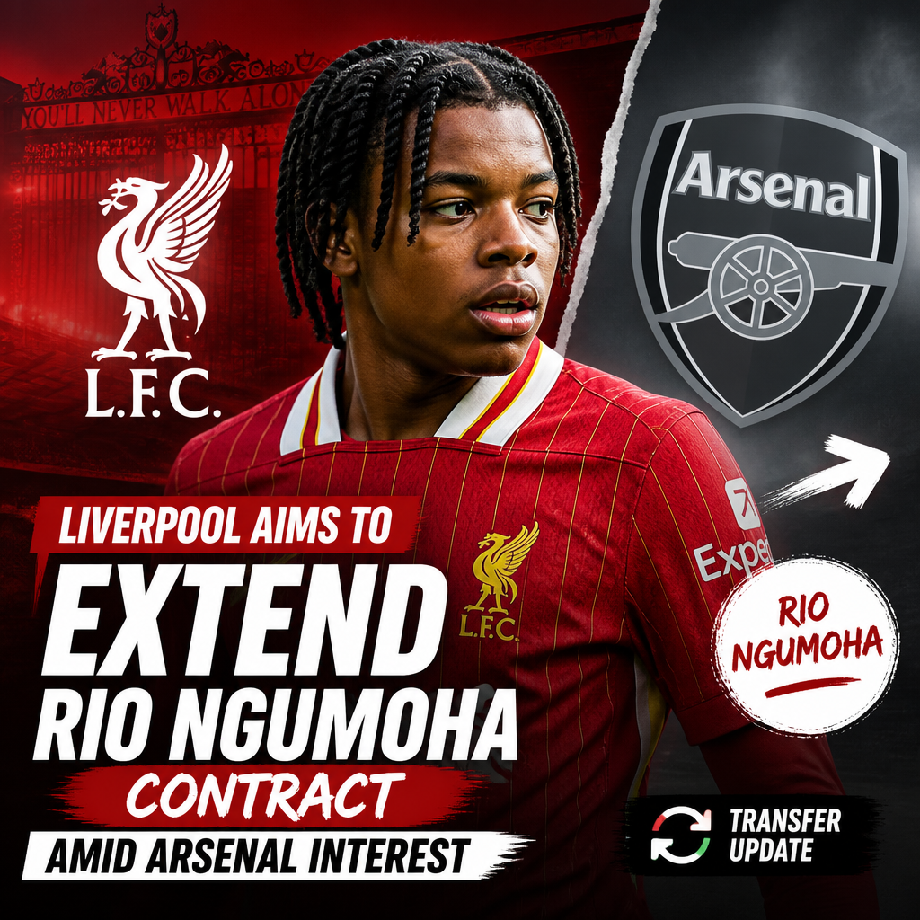 Liverpool manager and Rio Ngumoh discussing contract extension amid Arsenal transfer interest.