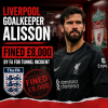 Liverpool goalkeeper Alisson walking with hands in pockets, fined £8,000 by the FA for tunnel incident.