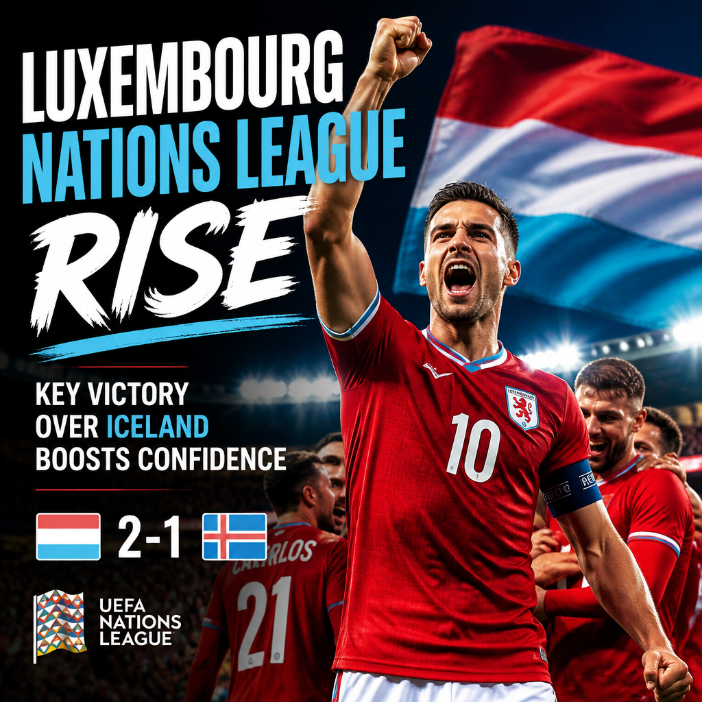 Luxembourg players celebrate their 2-1 Nations League win over Iceland, boosting team confidence on the field.